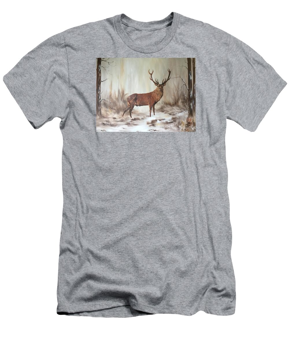 Red Stag T-Shirt featuring the painting Red Stag by Jean Walker