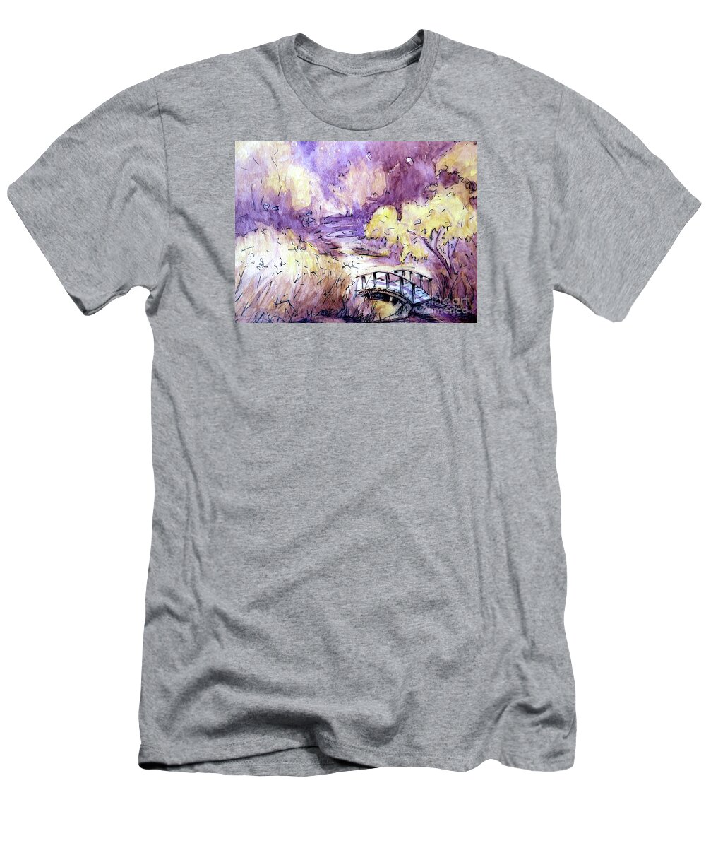 Purple T-Shirt featuring the painting Red Top Mountain Bridge by Gretchen Allen