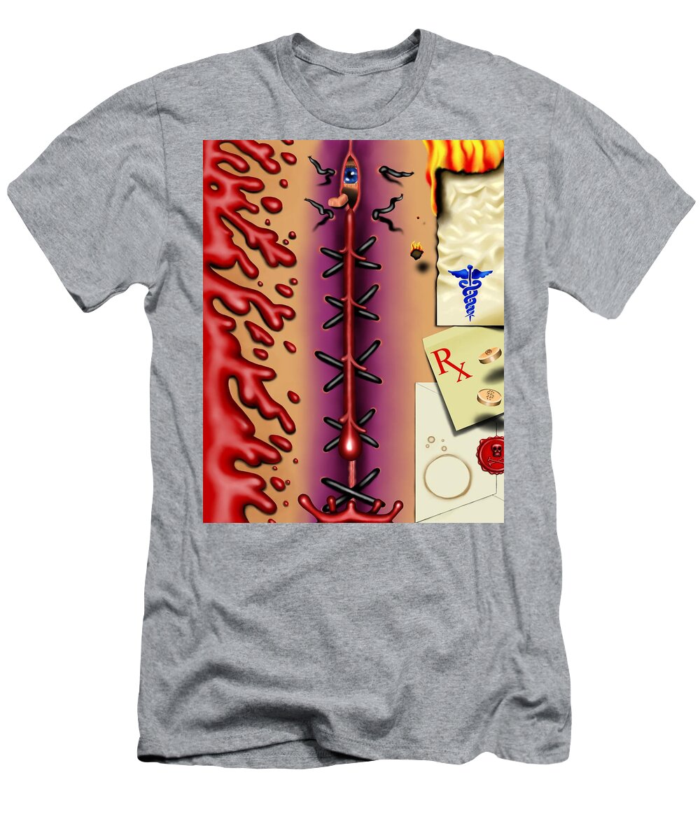 Surrealism T-Shirt featuring the digital art Red White And Bruised I by Robert Morin