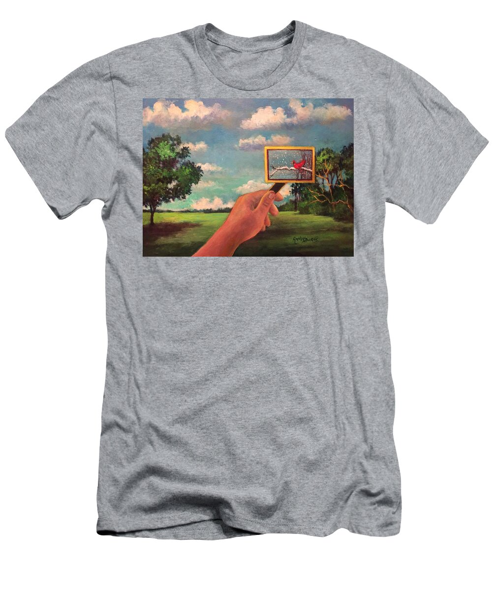 Redbird T-Shirt featuring the painting Redbird Wishes For Snow by Rand Burns