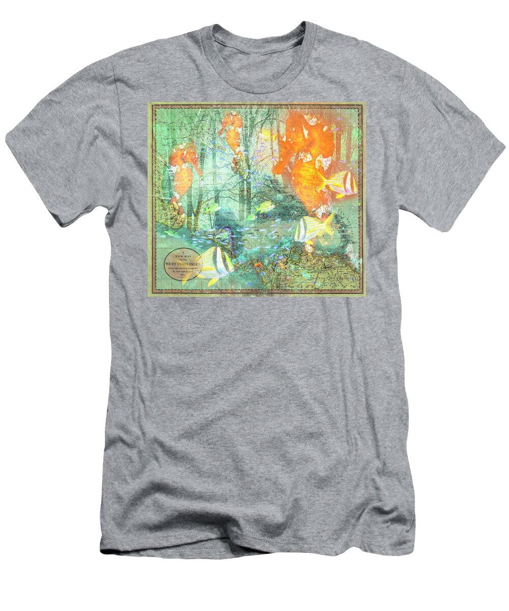 Florida T-Shirt featuring the photograph Reef Fish Nautical Map by Debra and Dave Vanderlaan