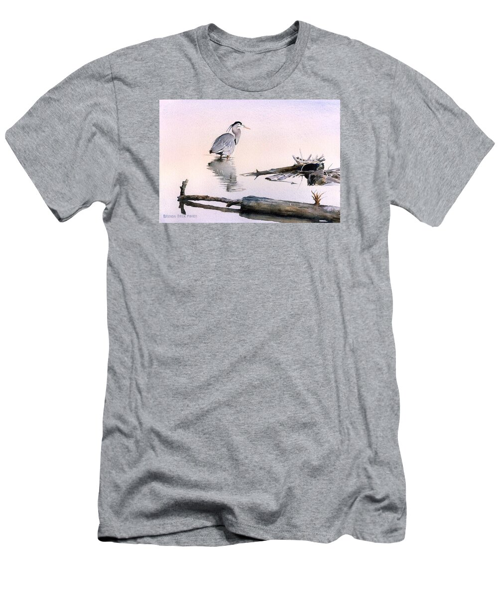 Heron T-Shirt featuring the painting Reflecting Pool by Brenda Beck Fisher
