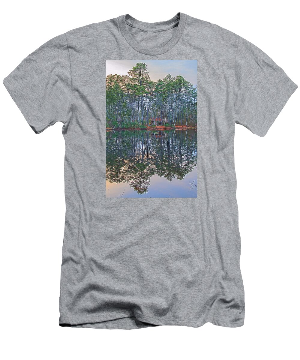 Reflection T-Shirt featuring the digital art Reflections in the Pines by Beth Venner