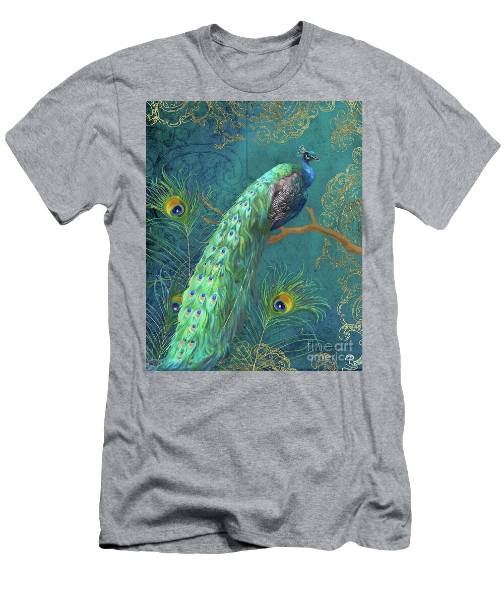 Peacock T-Shirt featuring the painting Regal Peacock 3 Midnight by Audrey Jeanne Roberts