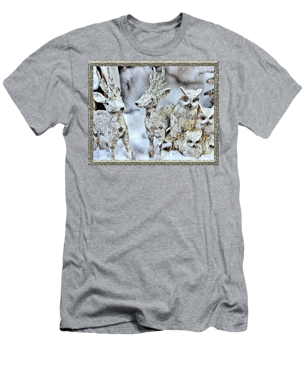 Holiday T-Shirt featuring the photograph Reindeer And Owls Holiday Celebration 2 by Rachel Hannah