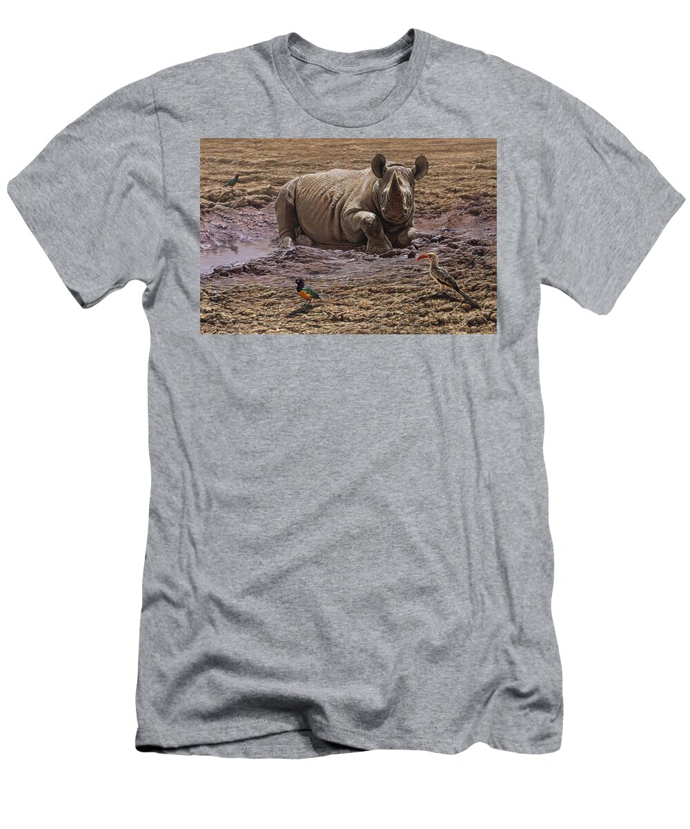 Rhino T-Shirt featuring the painting Rhino by Alan M Hunt