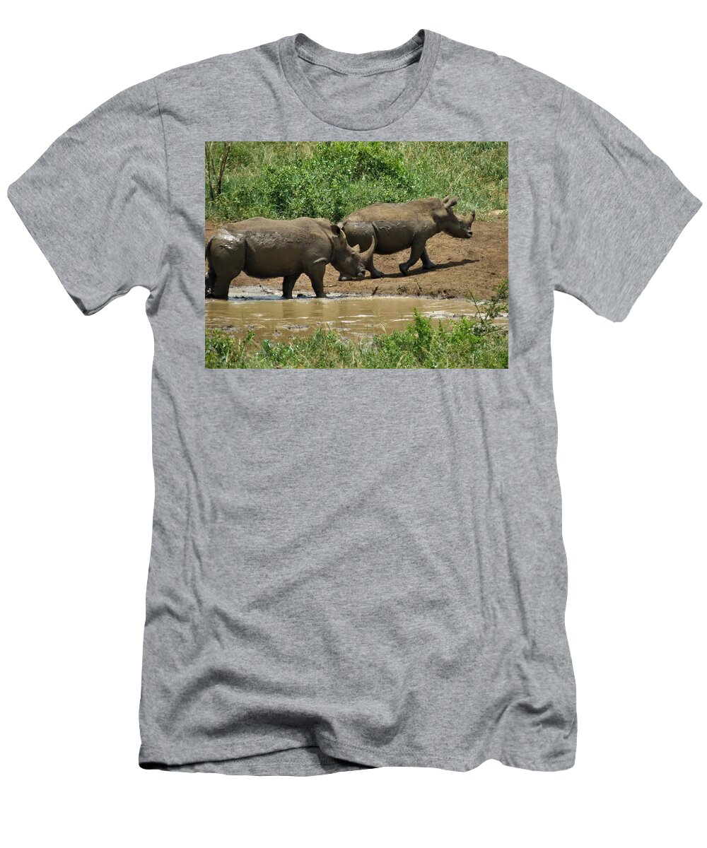 Rhinos T-Shirt featuring the photograph Rhinos by Vijay Sharon Govender