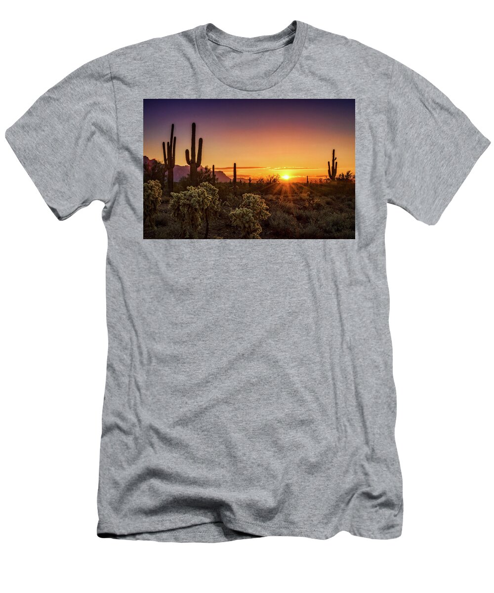 Saguaro Sunrise T-Shirt featuring the photograph Rise and Shine Arizona by Saija Lehtonen