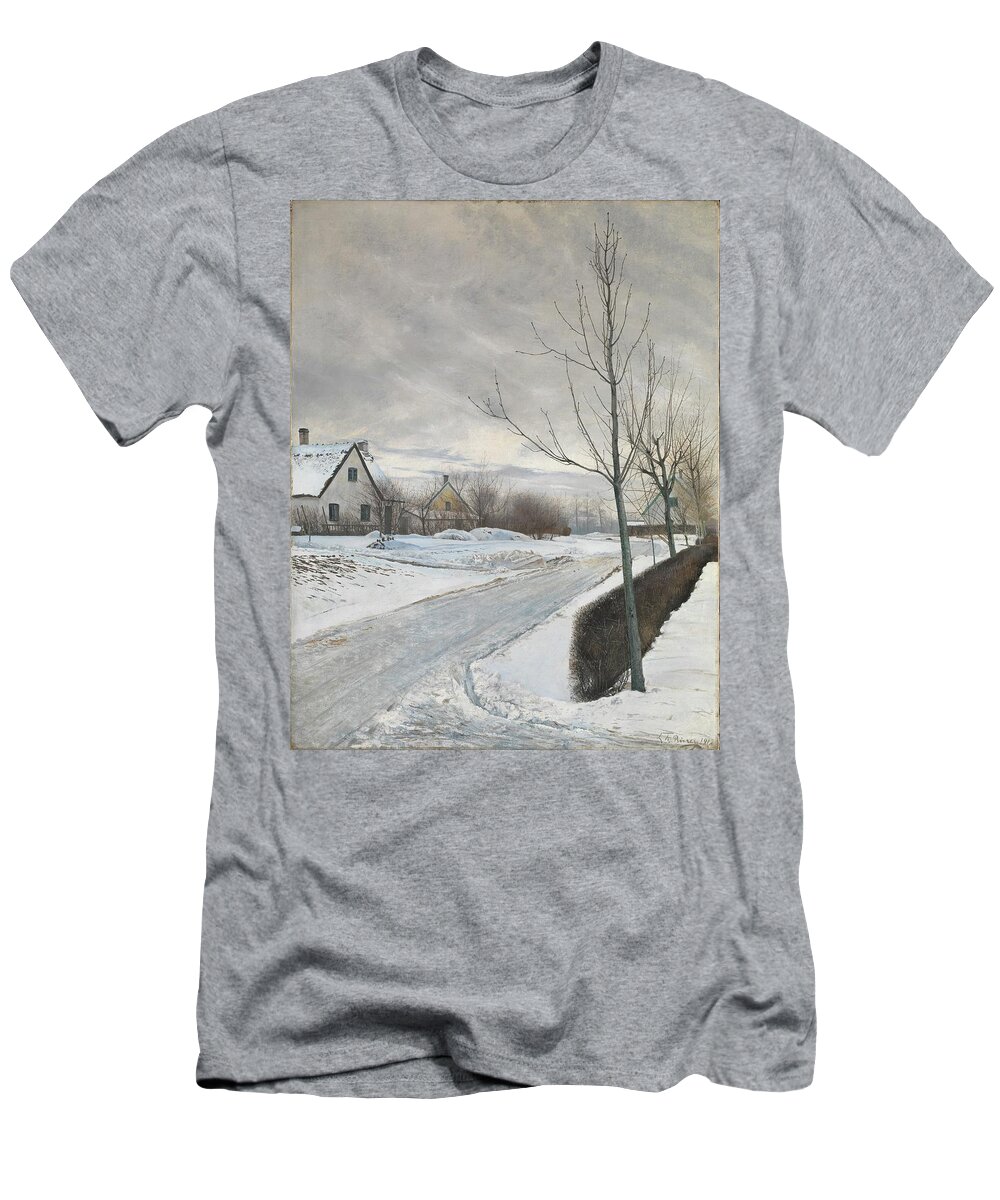 Road In The Village Of Baldersbr�nde (winter Day) Laurits Andersen Ring T-Shirt featuring the painting Road in the Village of Baldersbrnde by Laurits Andersen Ring