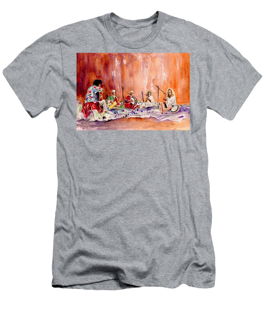 Music T-Shirt featuring the painting Robert Plant And Jimmy Page In Morocco by Miki De Goodaboom