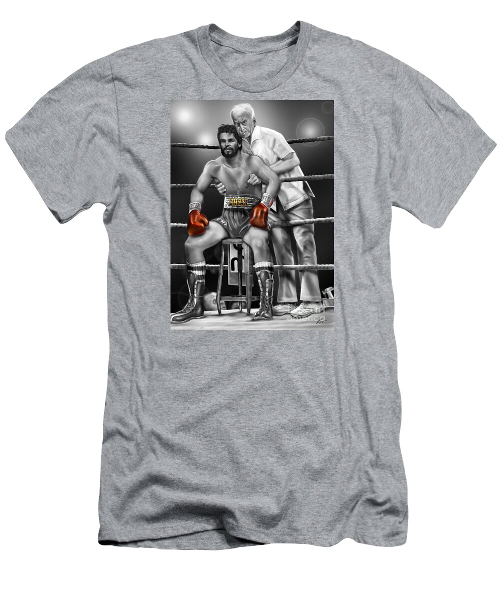 Roberto Duran T-Shirt featuring the painting Roberto Red Gloves of Gray by Reggie Duffie