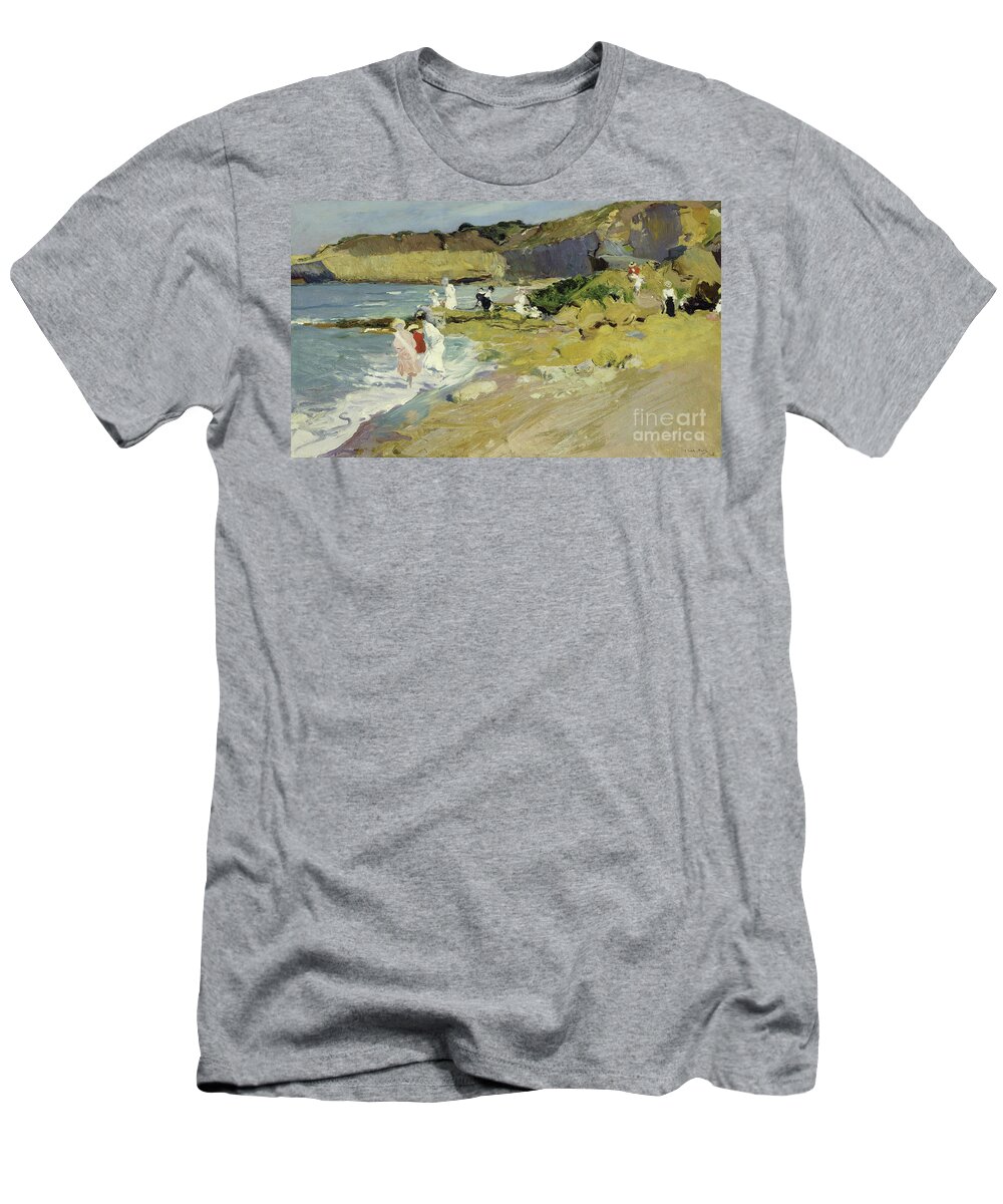 Rocks At The Lighthouse T-Shirt featuring the painting Rocks at the Lighthouse, Biarritz by Joaquin Sorolla y Bastida