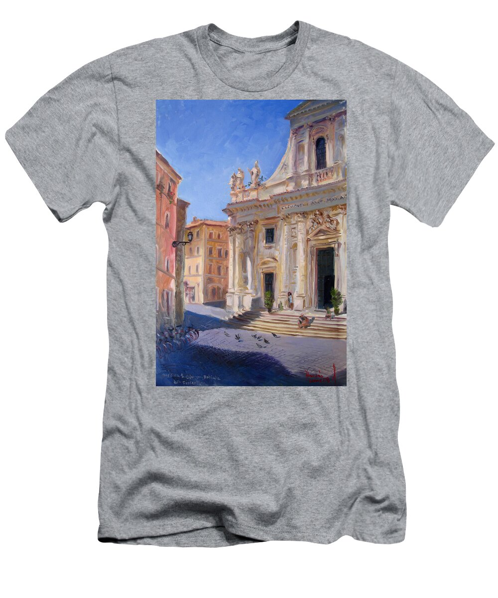 Rome T-Shirt featuring the painting Rome Basilica S Giovanni Battista dei Fiorentini by Ylli Haruni