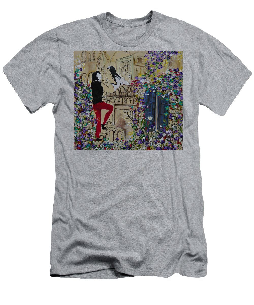 Love Story T-Shirt featuring the painting Romeo and Juliet. by Sima Amid Wewetzer