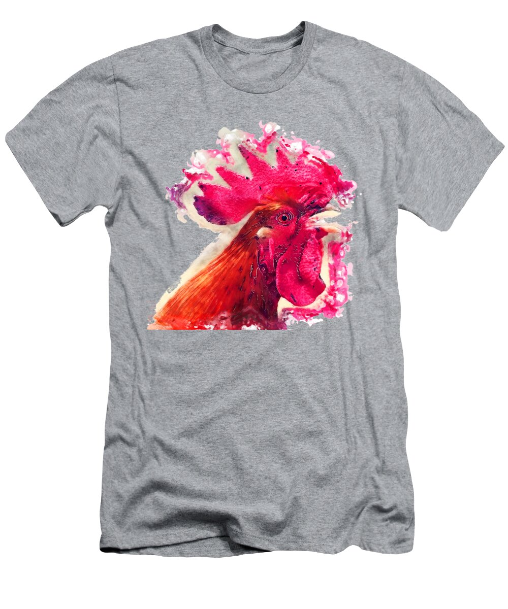 Rooster T-Shirt featuring the painting Rooster watercolor painting by Justyna Jaszke JBJart