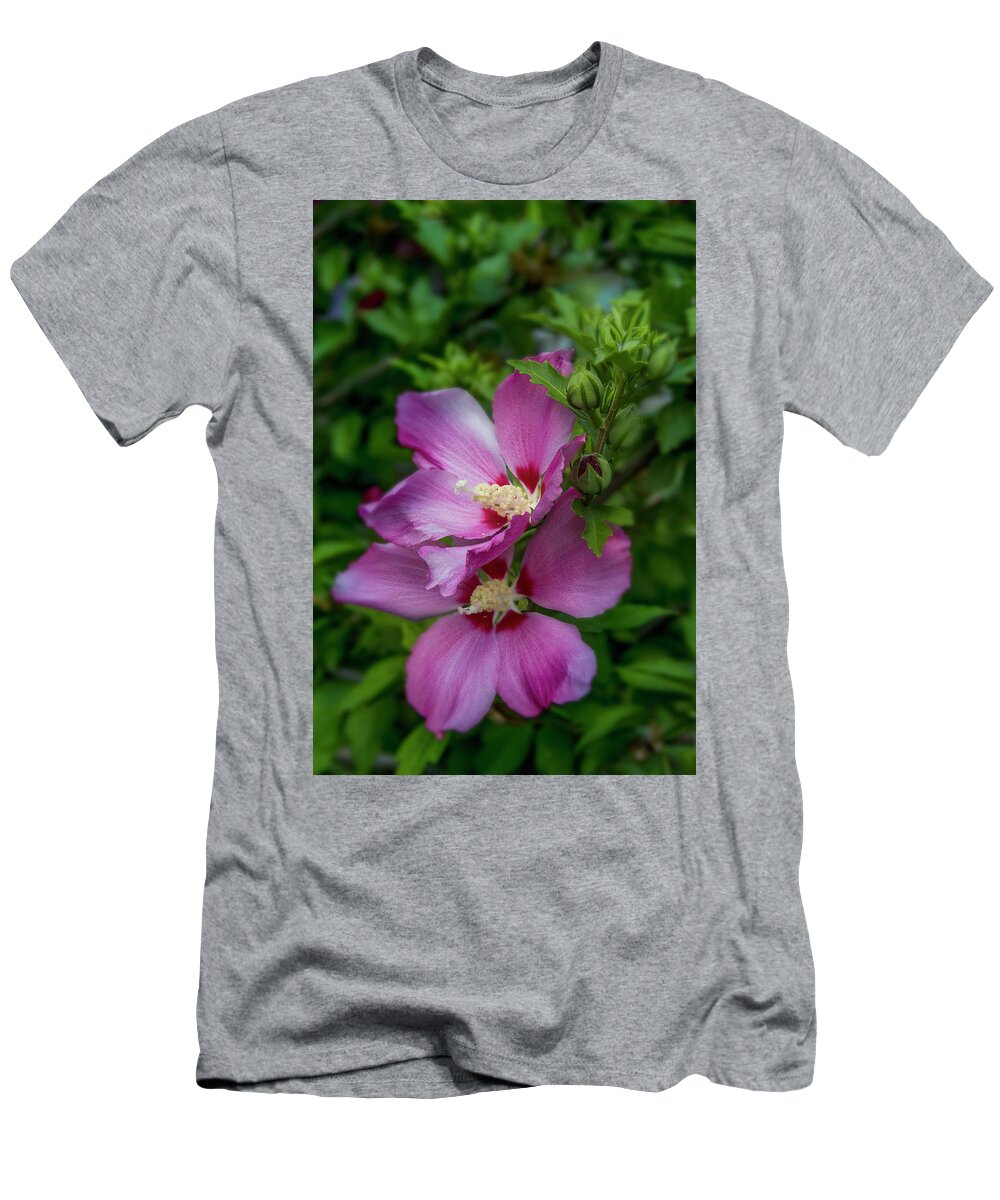 Flowers T-Shirt featuring the photograph Rose of Sharon Hibiscus Vertical by Garry McMichael