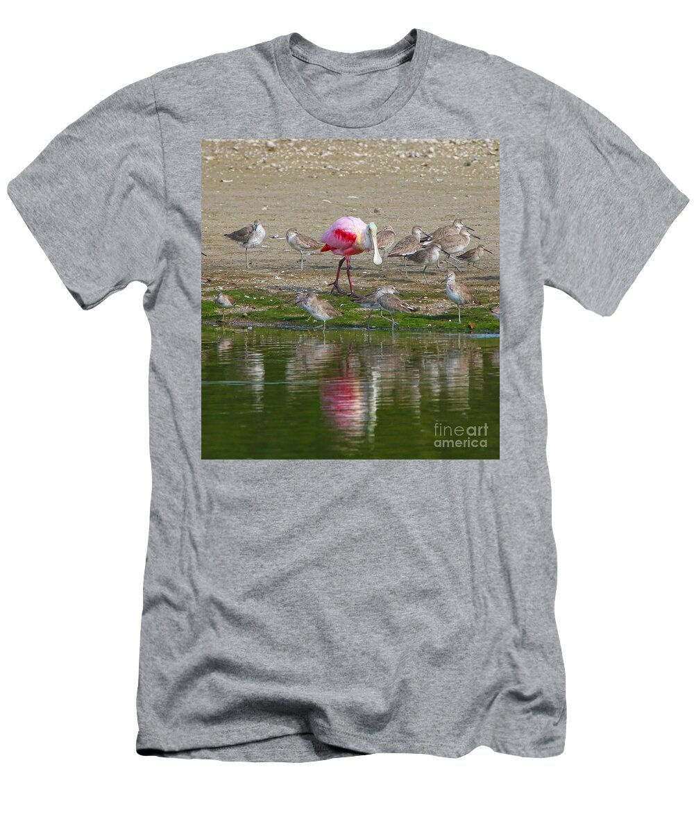 Roseate Spoonbill T-Shirt featuring the photograph Roseate Spoonbill Standing Out in a Crowd 0959 by Jack Schultz