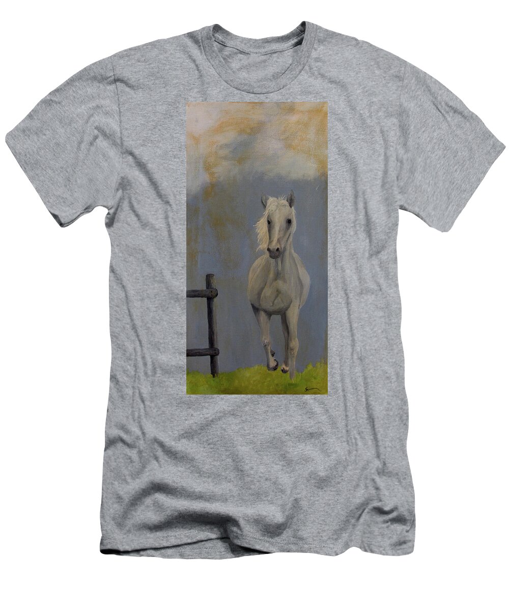 Horse T-Shirt featuring the painting Running free by John Stuart Webbstock
