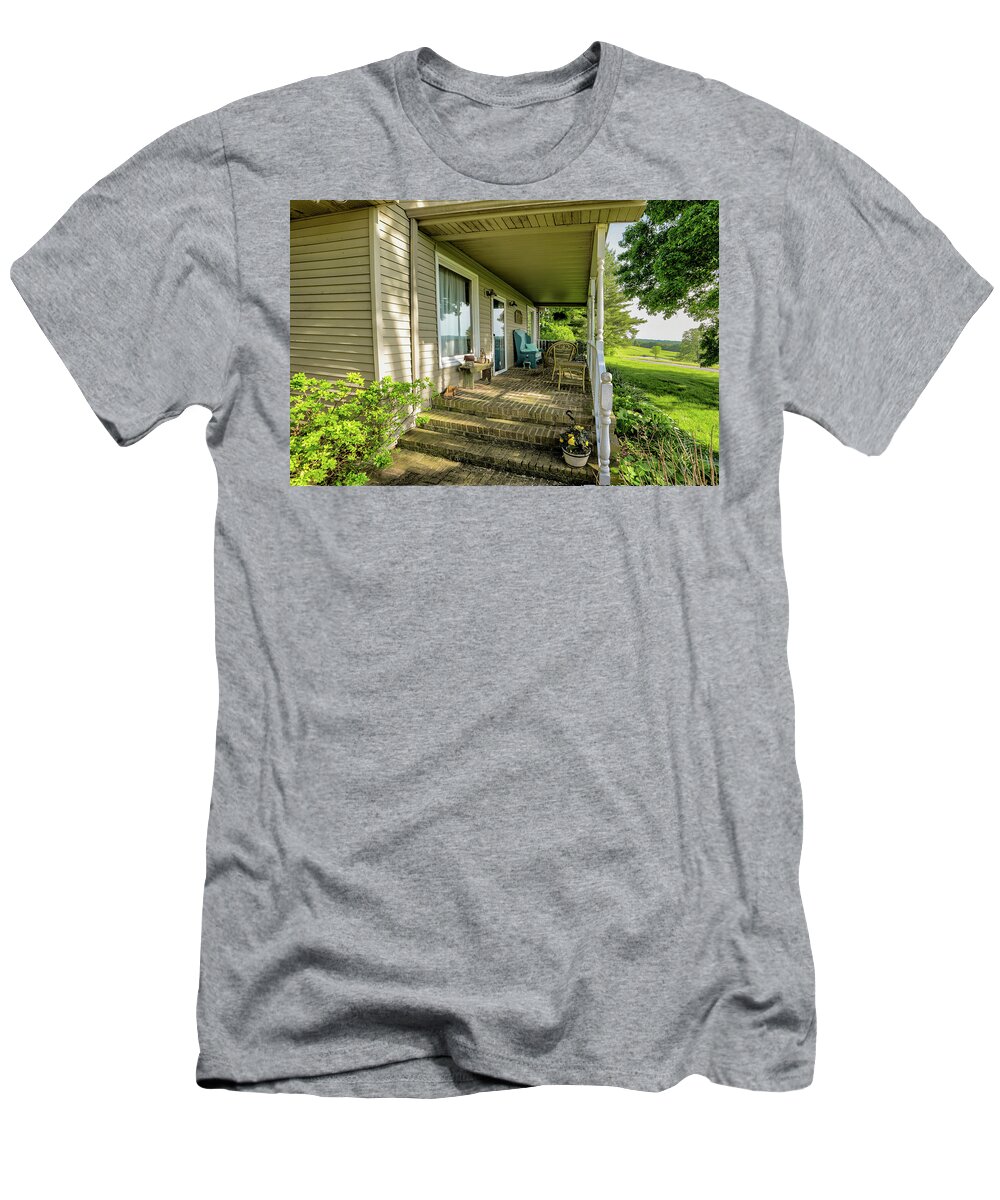 Real Estate Photography T-Shirt featuring the photograph Rural front porch by Jeff Kurtz