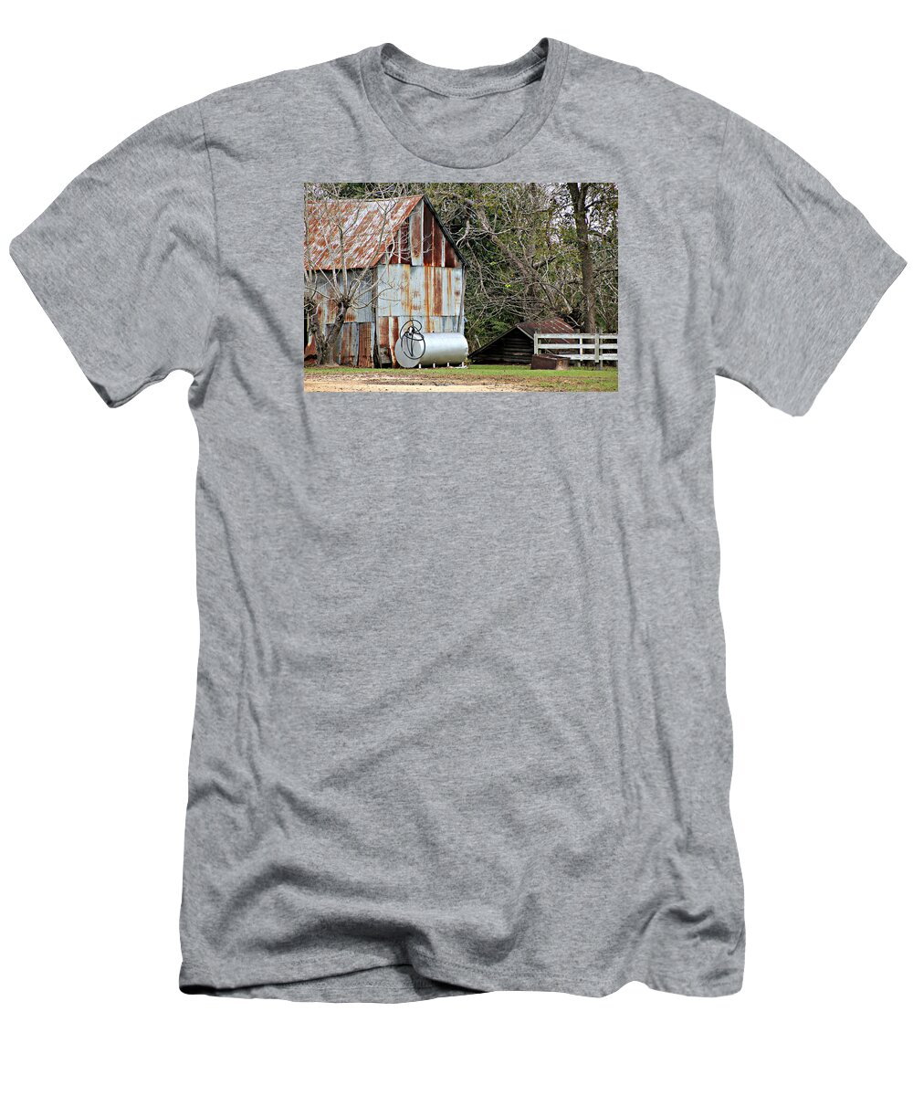 Rusted Tin T-Shirt featuring the photograph Rusted Tin Shed in Burnt Corn by Lynn Jordan