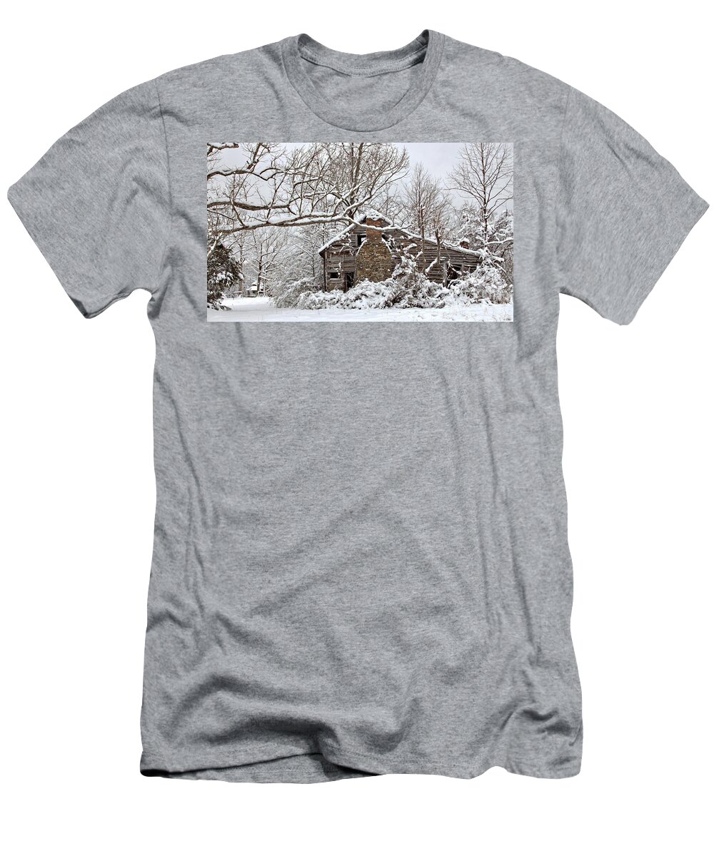 Winter T-Shirt featuring the photograph Rustic Winter Cabin by Benanne Stiens