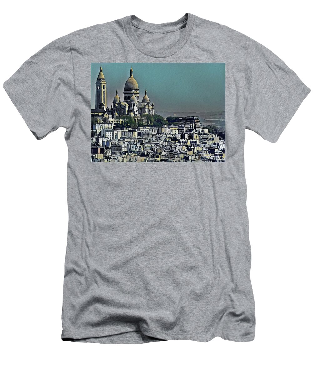 National T-Shirt featuring the painting Sacred Heart Basilica by Russ Harris