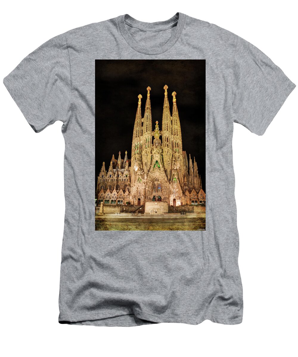 Sagrada Familia T-Shirt featuring the photograph Sagrada Familia at night - Gaudi by Weston Westmoreland