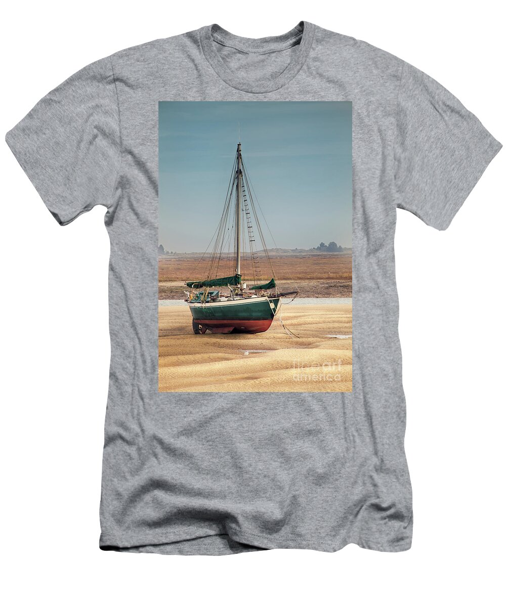 Wells T-Shirt featuring the photograph Norfolk sail boat stranded at low tide by Simon Bratt