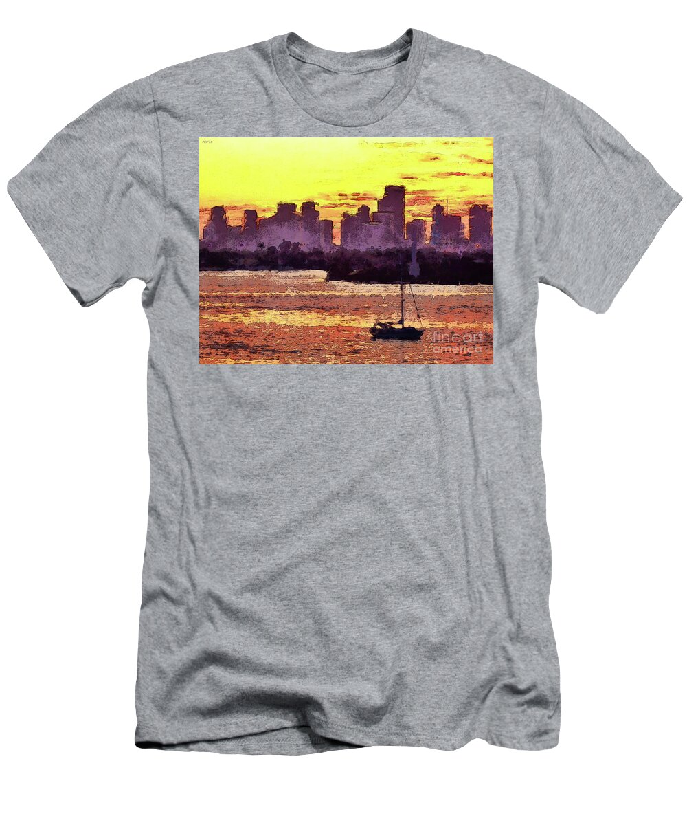 Miami T-Shirt featuring the photograph Sailboat Anchored For The Night by Phil Perkins