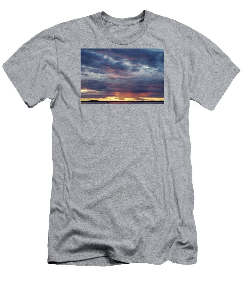Cloudscape T-Shirt featuring the photograph Sailboats on the bay by Elvira Butler