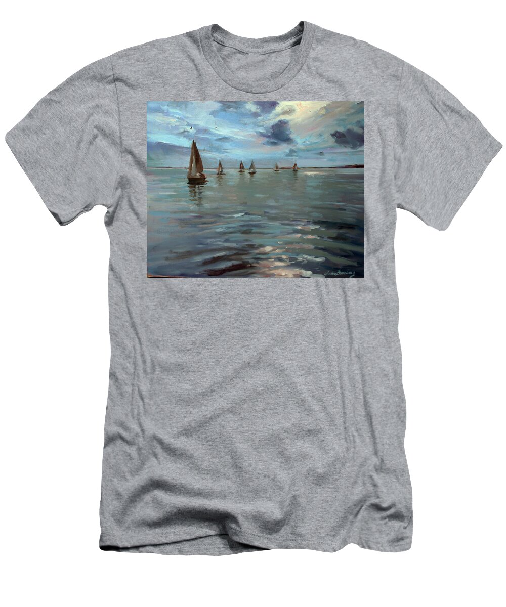 Sailboats T-Shirt featuring the painting Sailboats on the Chesapeake bay by Susan Bradbury