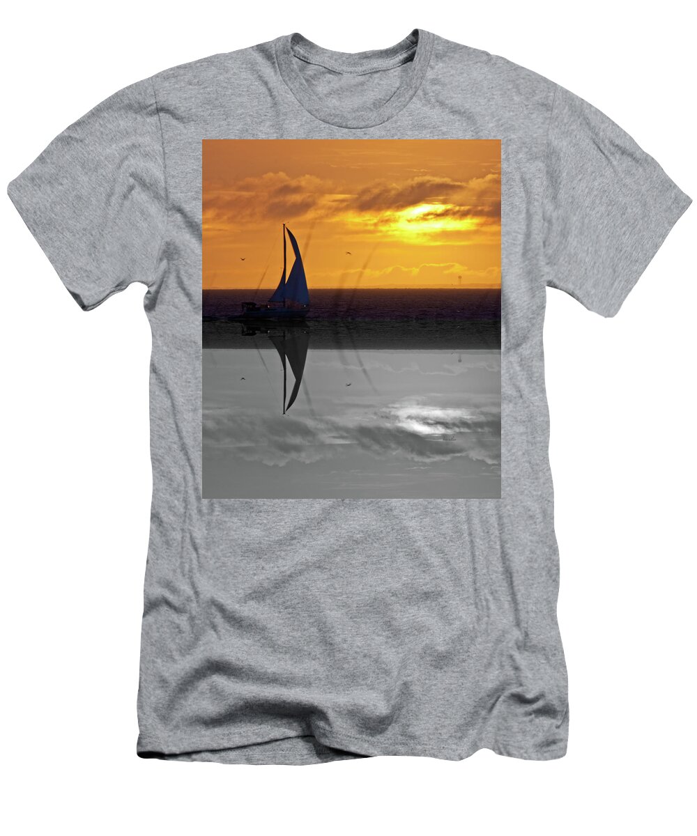 Bald T-Shirt featuring the digital art Sailing on Bald Head Island by Betsy Knapp