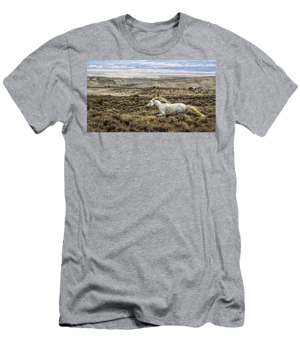 Cosmo T-Shirt featuring the photograph Sandwash Stallion Galloping by Joan Davis