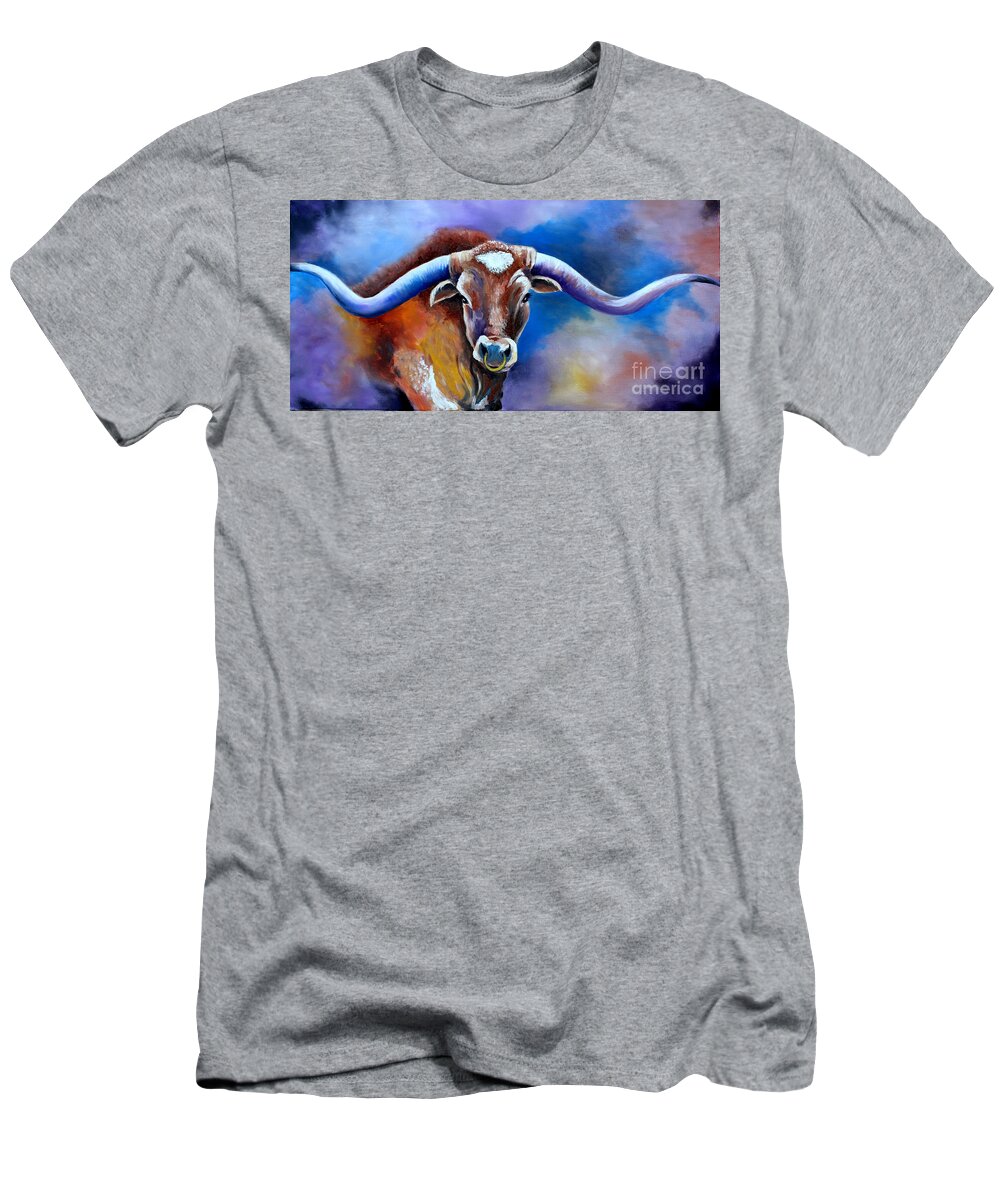 Longhorn T-Shirt featuring the painting Sandy's Longhorn Bull by Pechez Sepehri
