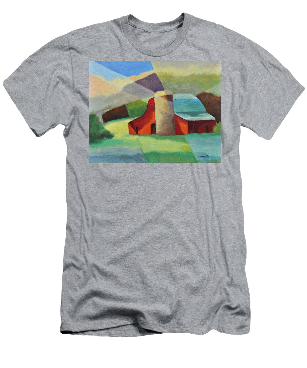 Coloful Abstract Red Barn T-Shirt featuring the painting Clayton Winery by Ginger Concepcion