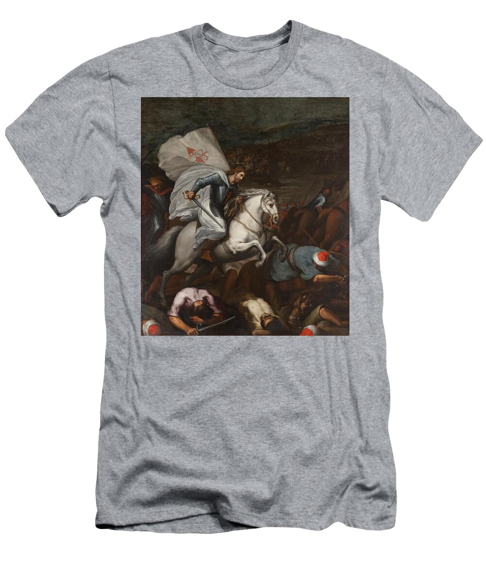 Santiago At The Battle Of Clavijo T-Shirt featuring the painting Santiago at the Battle of Clavijo by Carducho