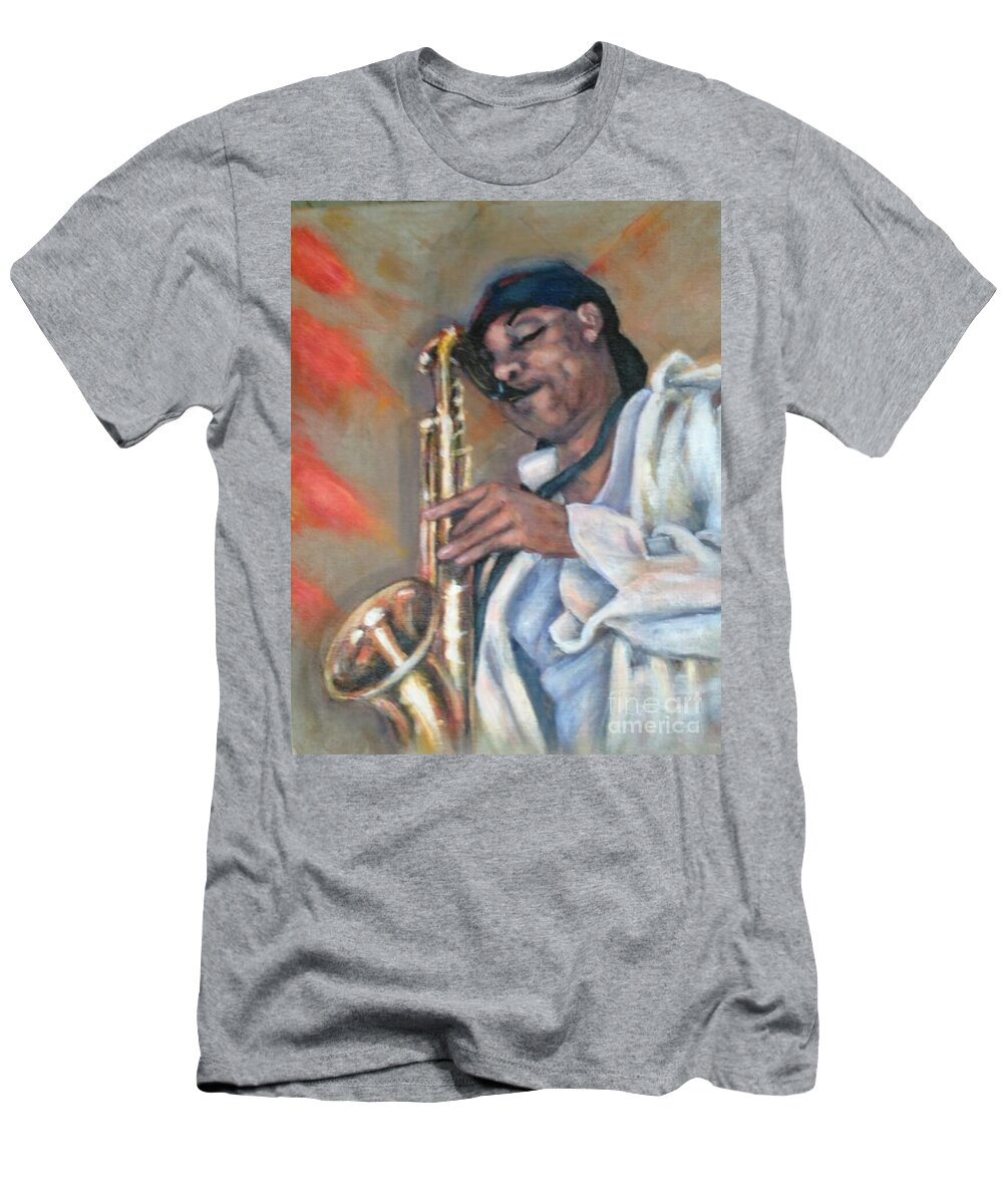 Music T-Shirt featuring the painting Sax and Linen by Beverly Boulet