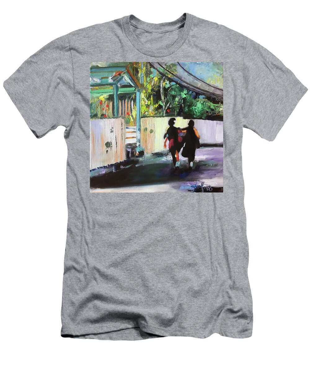 Hope Town T-Shirt featuring the painting School Day in Hope Town by Josef Kelly