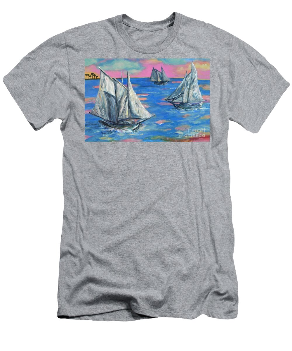 Schooner T-Shirt featuring the painting Schooner Seas by JoAnn Wheeler