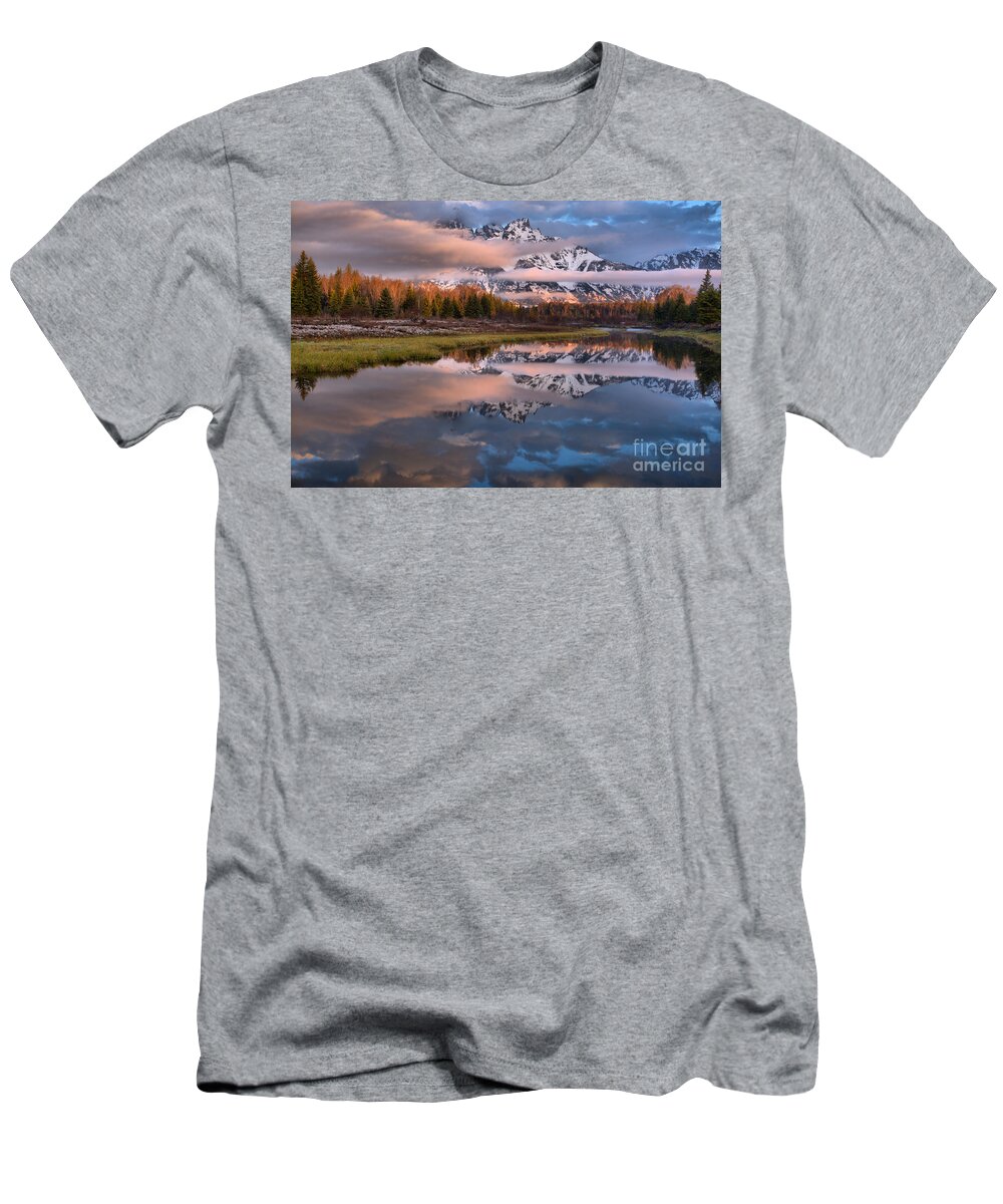 Teton T-Shirt featuring the photograph Schwabacher Spring Sunrise Scene by Adam Jewell