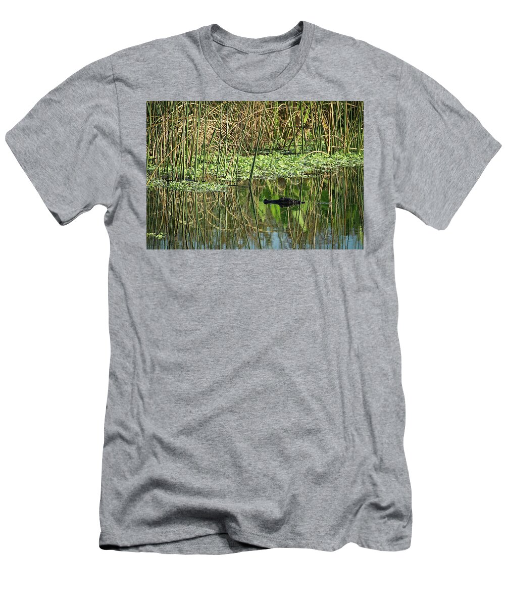 Alligator T-Shirt featuring the photograph Searching for Food by Richard Goldman
