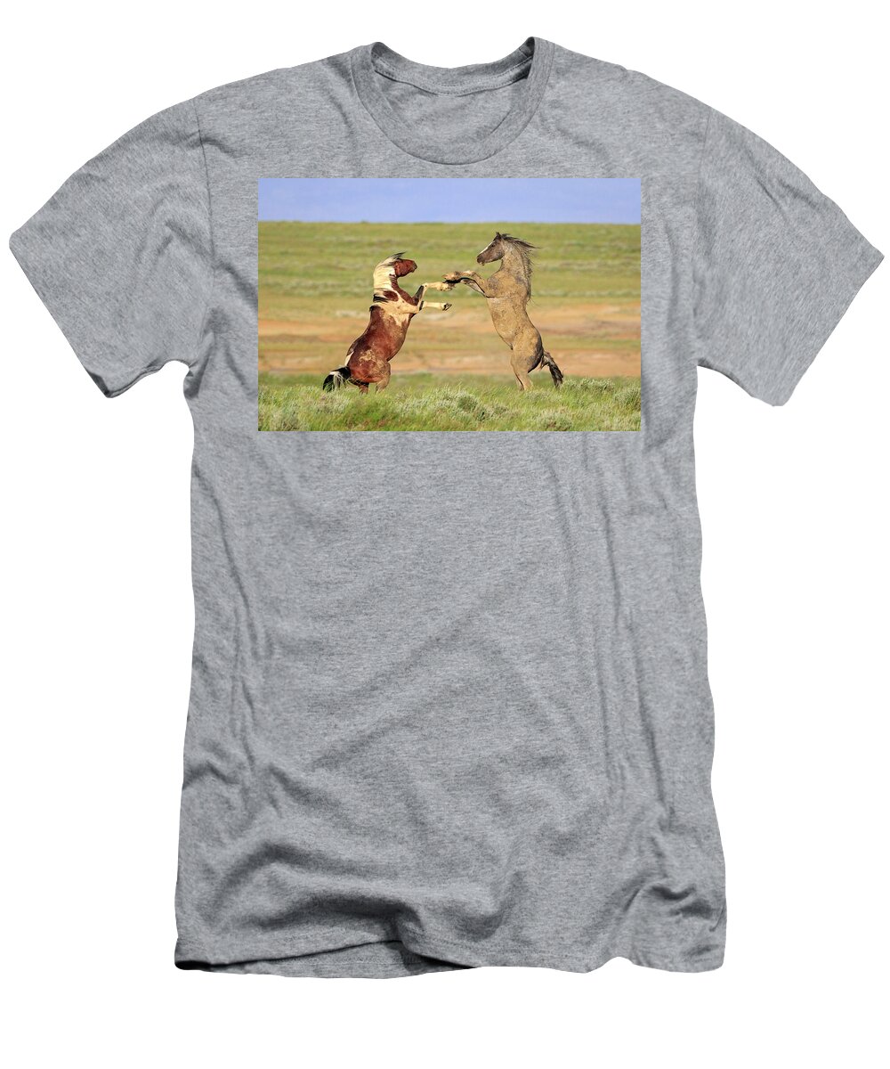 Wild Horses T-Shirt featuring the photograph Settling Their Differences by Jack Bell