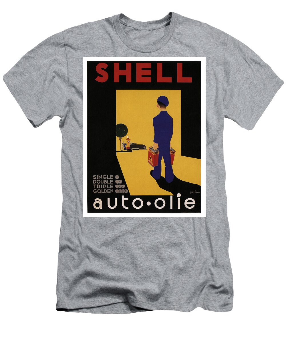 Vintage T-Shirt featuring the mixed media Shell Auto Olie - Vintage Advertising Poster by Studio Grafiikka