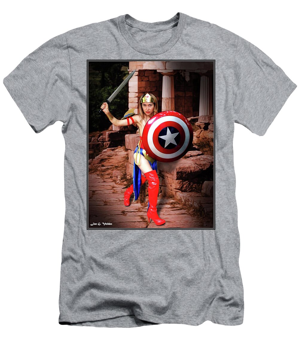 Captain America T-Shirt featuring the photograph Shield Of Truth Sword Of Justice by Jon Volden