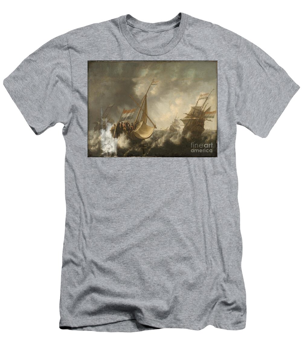 Ships In A Storm Jacob Adriaensz. Bellevois (dutch T-Shirt featuring the painting Ships in a Storm by MotionAge Designs