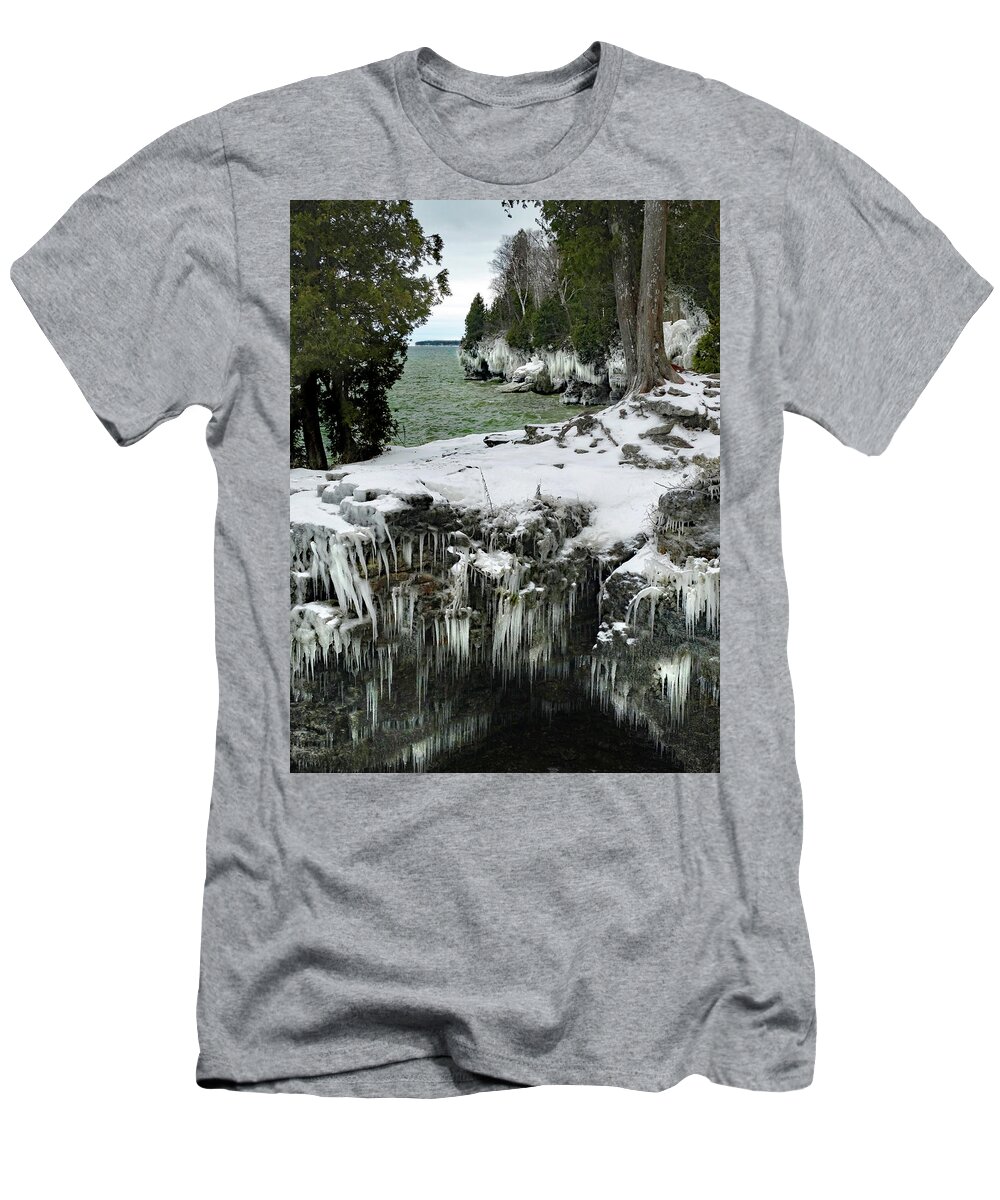 Shoreline T-Shirt featuring the photograph Shoreline Ice by David T Wilkinson