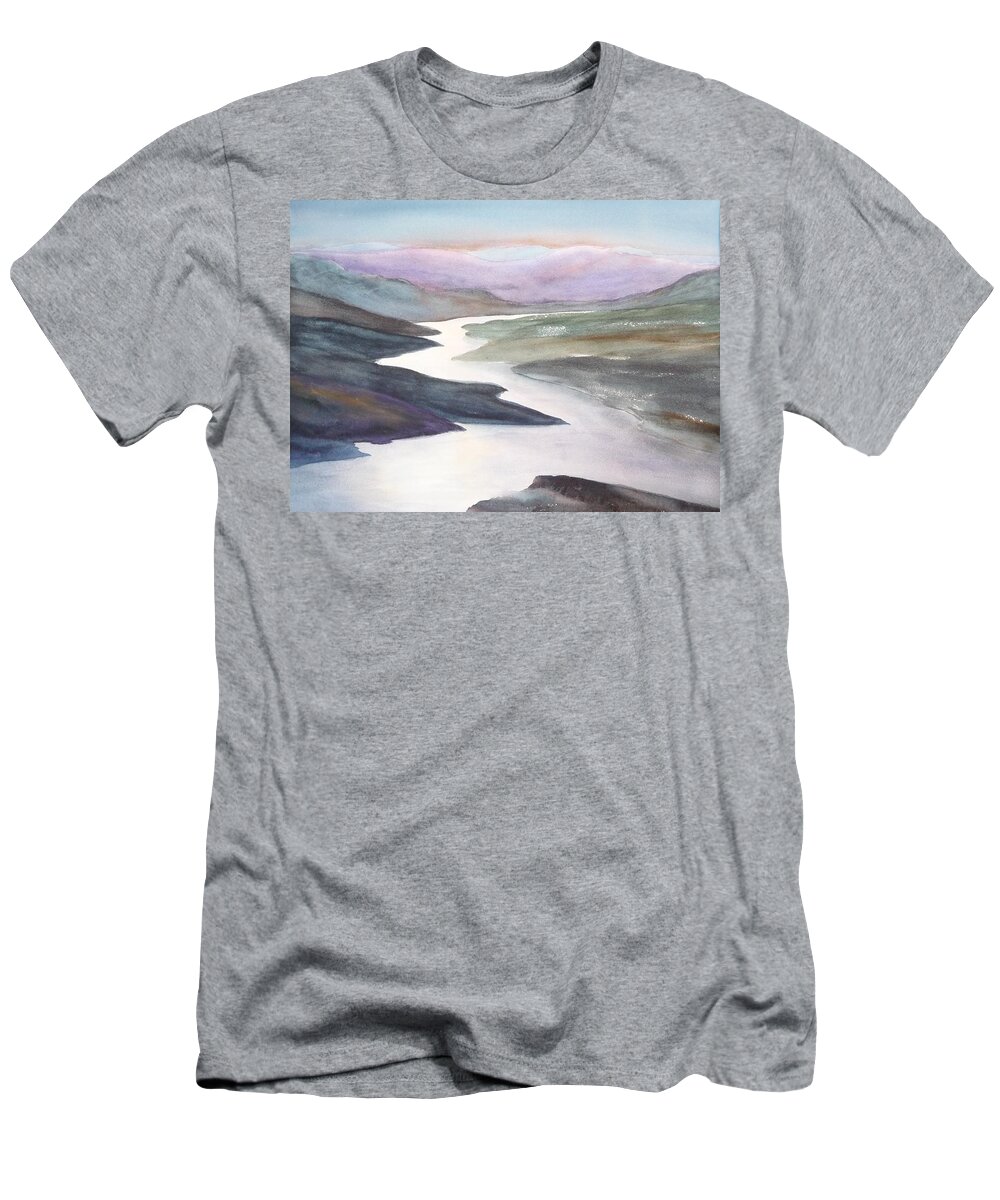 River T-Shirt featuring the painting Silver Stream by Ruth Kamenev