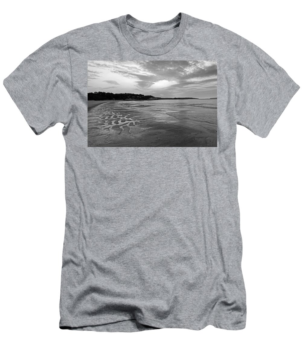 Manchester T-Shirt featuring the photograph Singing Beach Sandy Beach Manchester by the Sea MA Sunrise Black and White by Toby McGuire