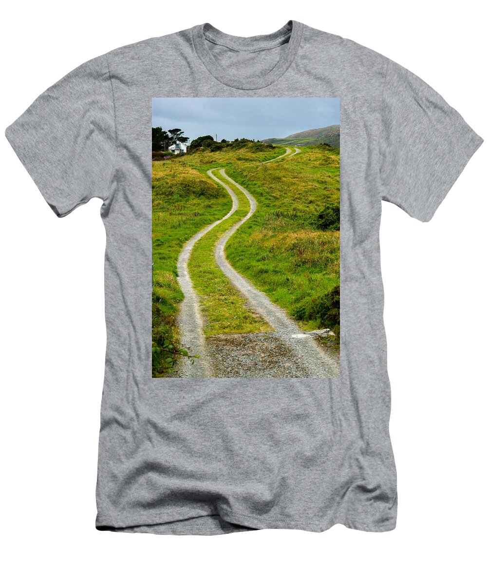 Photography T-Shirt featuring the photograph Single Track Gravel Road upon a Hill by Andreas Berthold