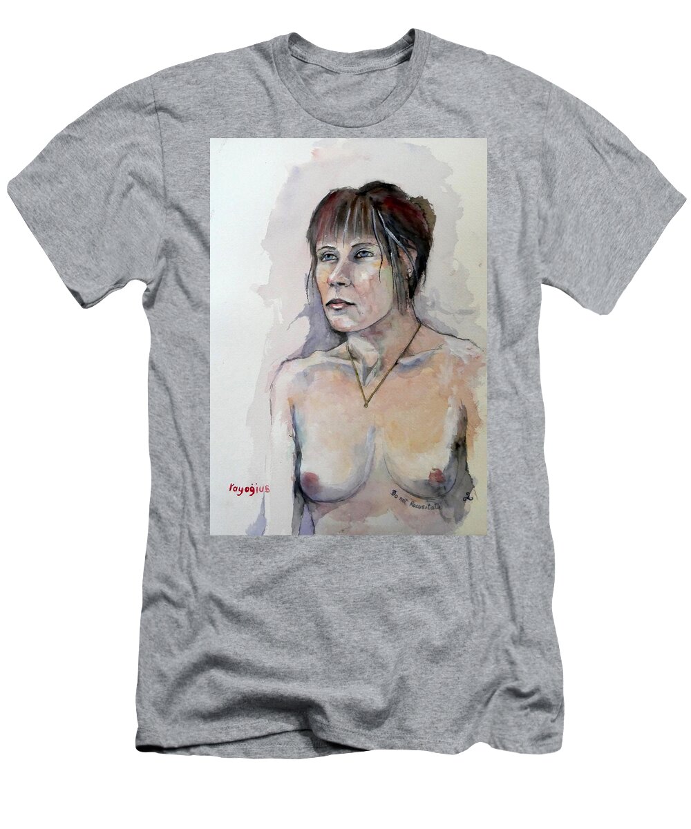 Female T-Shirt featuring the painting Sketch for White Amber by Ray Agius